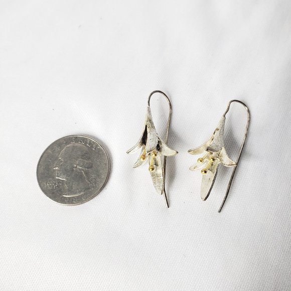 Sterling Silver Hanging Flower Earrings - Picture 2 of 3